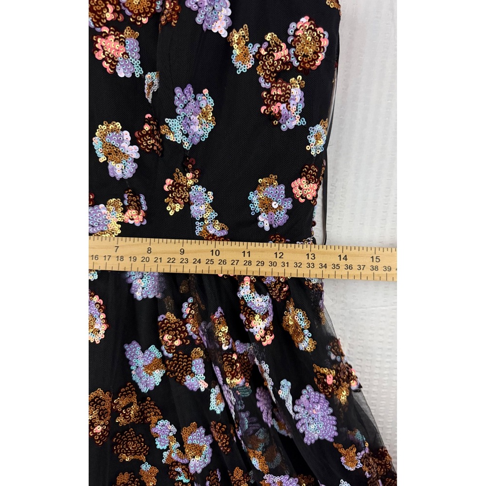 Dress The Population Floral Sequin Fit Flare Dress Black Purple Gold Small NEW - Picture 10 of 11